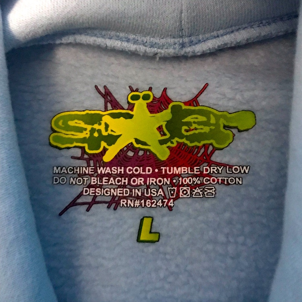 verified authentic SP5DER Sky Blue hoodie, worn twice, price is negotiable.
